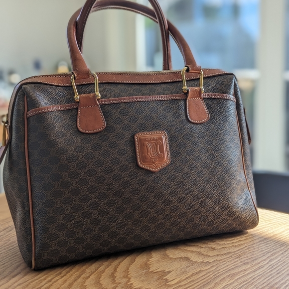 🍋✨ Celine Paris Brown Macadam Coated Canvas and Leather Handbag - Picture 7 of 13